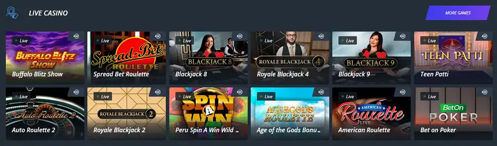 Jet Casino live dealer casino games