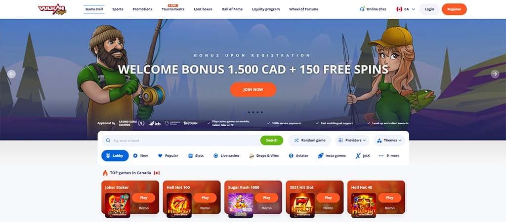 In Vulkan Vegas Canada, the sleek design with a white background and dark text makes information easy to read, while vibrant promos, game providers, and payment methods add a splash of color without overwhelming the viewer.